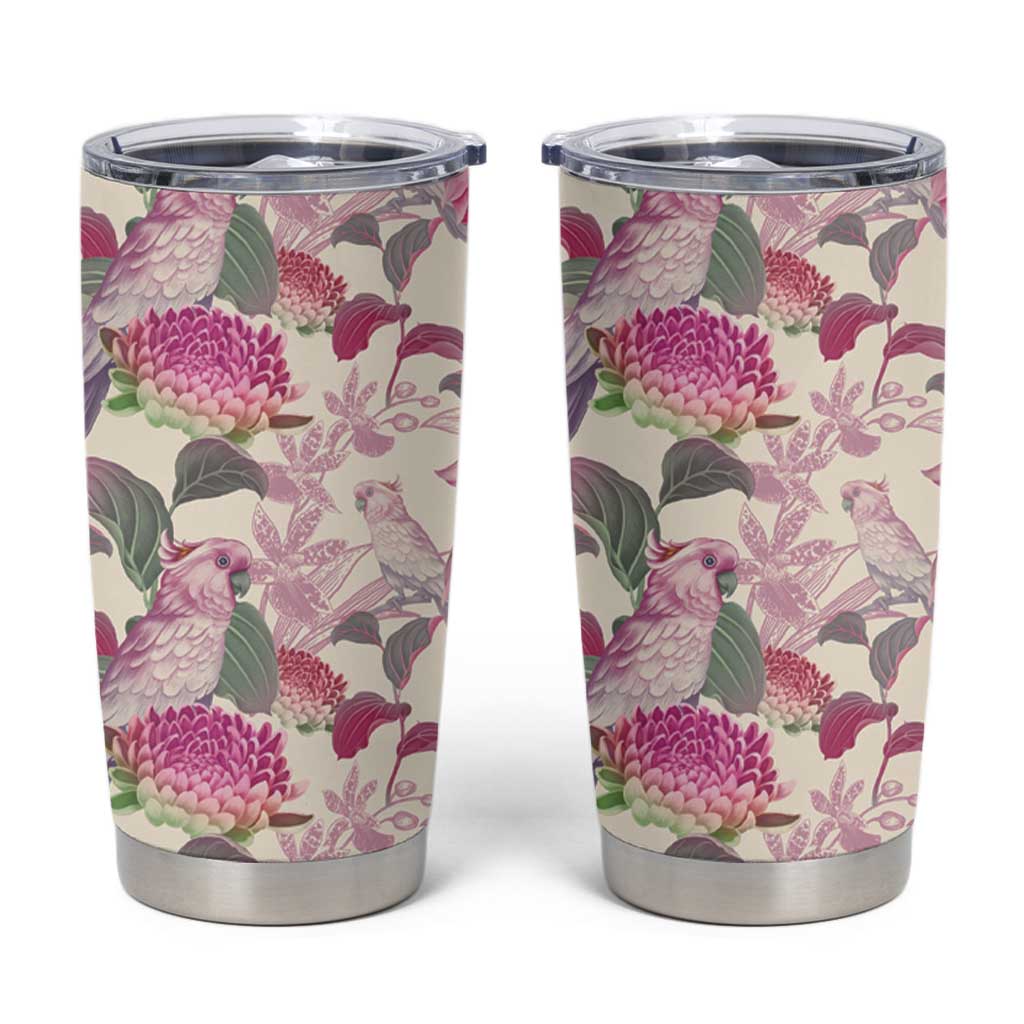 Pink Cockatoo Australia Tumbler Cup Tropical Flowers - Seamless Pattern
