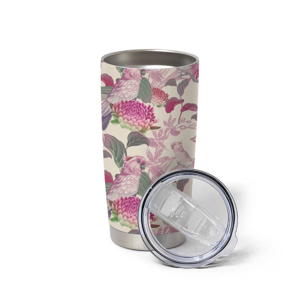 Pink Cockatoo Australia Tumbler Cup Tropical Flowers - Seamless Pattern
