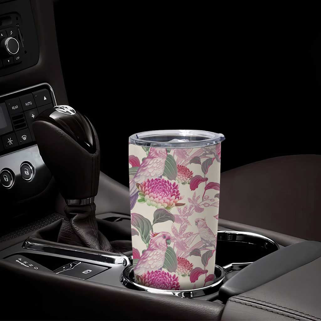 Pink Cockatoo Australia Tumbler Cup Tropical Flowers - Seamless Pattern