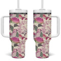 Pink Cockatoo Australia Tumbler With Handle Tropical Flowers - Seamless Pattern