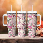 Pink Cockatoo Australia Tumbler With Handle Tropical Flowers - Seamless Pattern