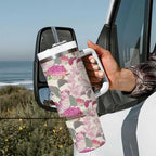 Pink Cockatoo Australia Tumbler With Handle Tropical Flowers - Seamless Pattern