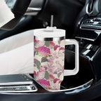 Pink Cockatoo Australia Tumbler With Handle Tropical Flowers - Seamless Pattern