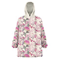 Pink Cockatoo Australia Wearable Blanket Hoodie Tropical Flowers - Seamless Pattern