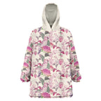 Pink Cockatoo Australia Wearable Blanket Hoodie Tropical Flowers - Seamless Pattern