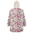 Pink Cockatoo Australia Wearable Blanket Hoodie Tropical Flowers - Seamless Pattern