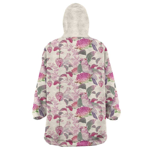 Pink Cockatoo Australia Wearable Blanket Hoodie Tropical Flowers - Seamless Pattern