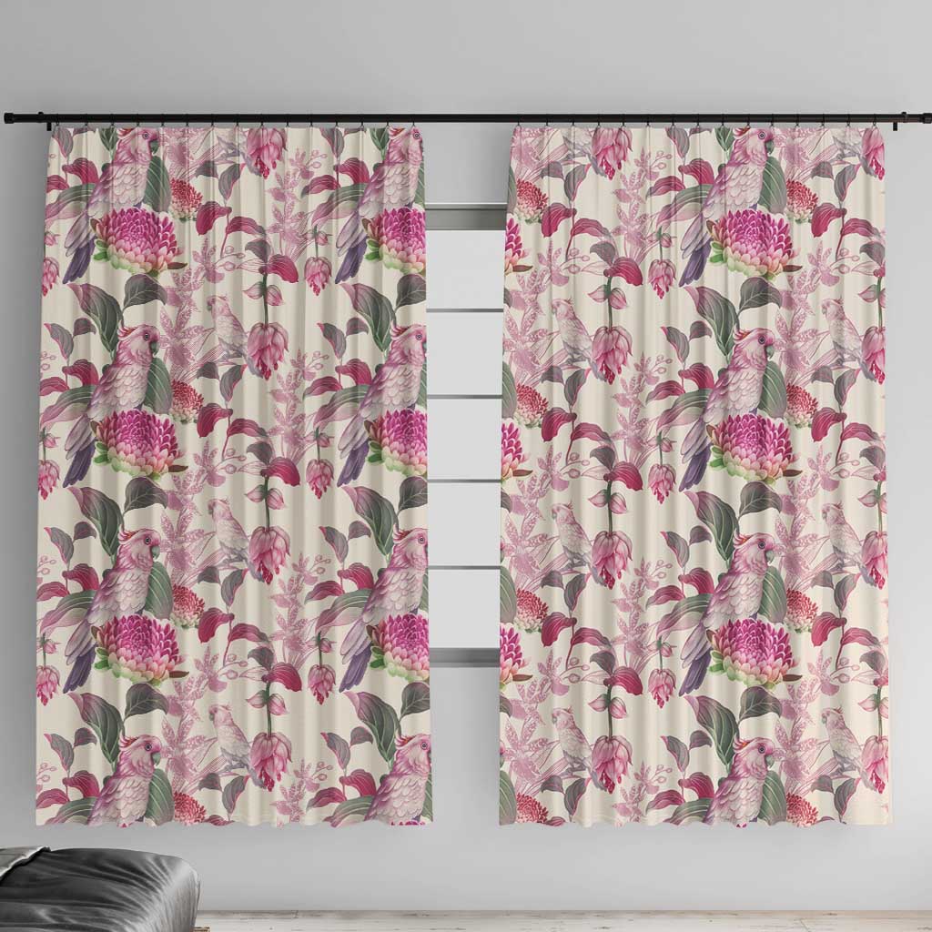 Pink Cockatoo Australia Window Curtain Tropical Flowers - Seamless Pattern