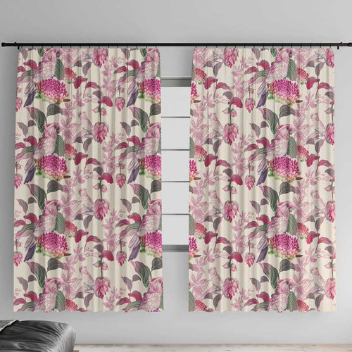 Pink Cockatoo Australia Window Curtain Tropical Flowers - Seamless Pattern