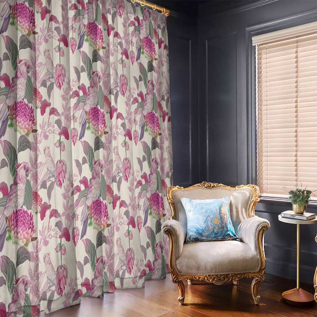 Pink Cockatoo Australia Window Curtain Tropical Flowers - Seamless Pattern
