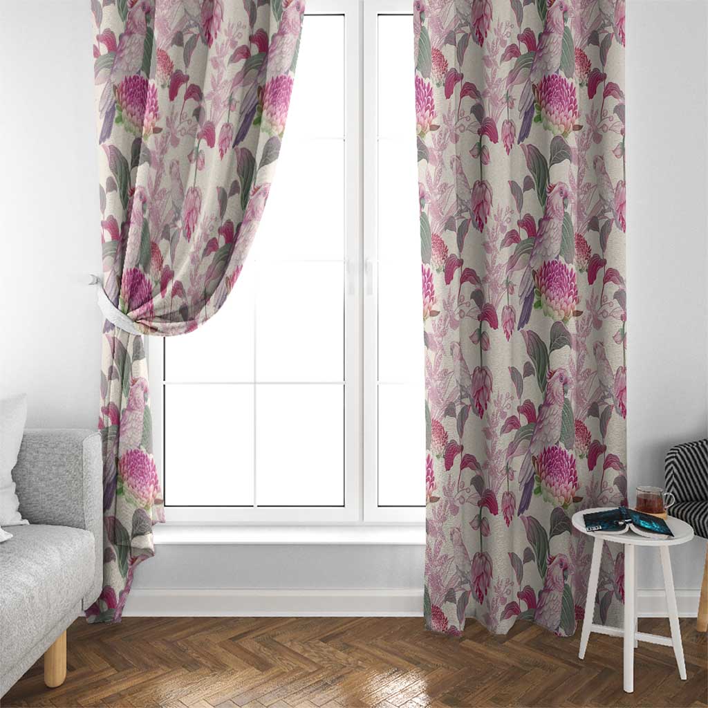 Pink Cockatoo Australia Window Curtain Tropical Flowers - Seamless Pattern