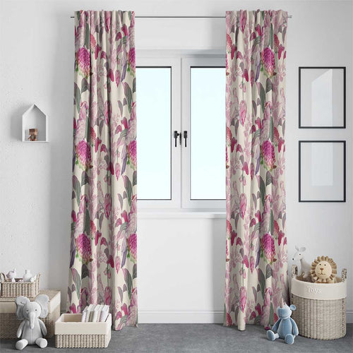 Pink Cockatoo Australia Window Curtain Tropical Flowers - Seamless Pattern
