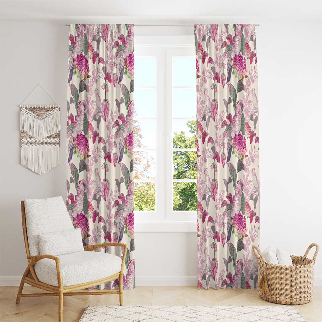 Pink Cockatoo Australia Window Curtain Tropical Flowers - Seamless Pattern