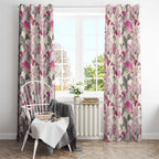 Pink Cockatoo Australia Window Curtain Tropical Flowers - Seamless Pattern