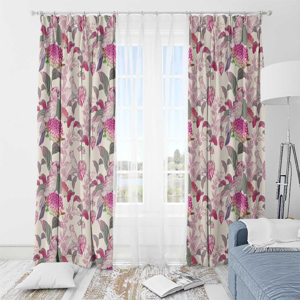 Pink Cockatoo Australia Window Curtain Tropical Flowers - Seamless Pattern