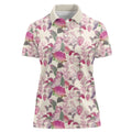 Pink Cockatoo Australia Women Polo Shirt Tropical Flowers - Seamless Pattern