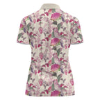 Pink Cockatoo Australia Women Polo Shirt Tropical Flowers - Seamless Pattern