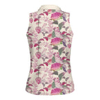 Pink Cockatoo Australia Women Sleeveless Polo Shirt Tropical Flowers - Seamless Pattern