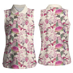 Pink Cockatoo Australia Women Sleeveless Polo Shirt Tropical Flowers - Seamless Pattern