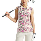 Pink Cockatoo Australia Women Sleeveless Polo Shirt Tropical Flowers - Seamless Pattern