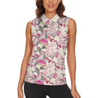Pink Cockatoo Australia Women Sleeveless Polo Shirt Tropical Flowers - Seamless Pattern