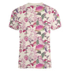 Pink Cockatoo Australia Women V-Neck T-Shirt Tropical Flowers - Seamless Pattern