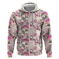 Pink Cockatoo Australia Zip Hoodie Tropical Flowers - Seamless Pattern
