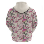 Pink Cockatoo Australia Zip Hoodie Tropical Flowers - Seamless Pattern