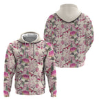 Pink Cockatoo Australia Zip Hoodie Tropical Flowers - Seamless Pattern