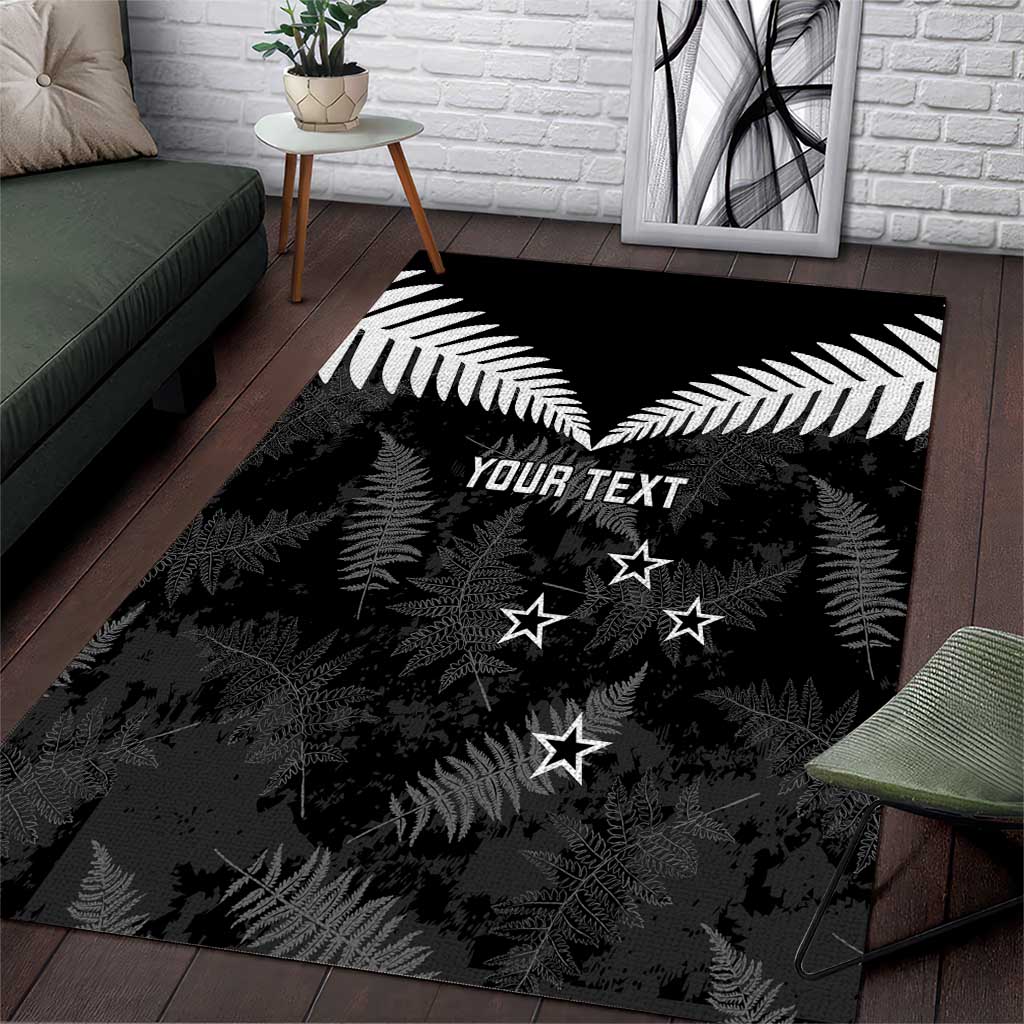 Custom New Zealand Silver Fern Football Area Rug Go Aotearoa Grunge Black - Aussie Hoodie