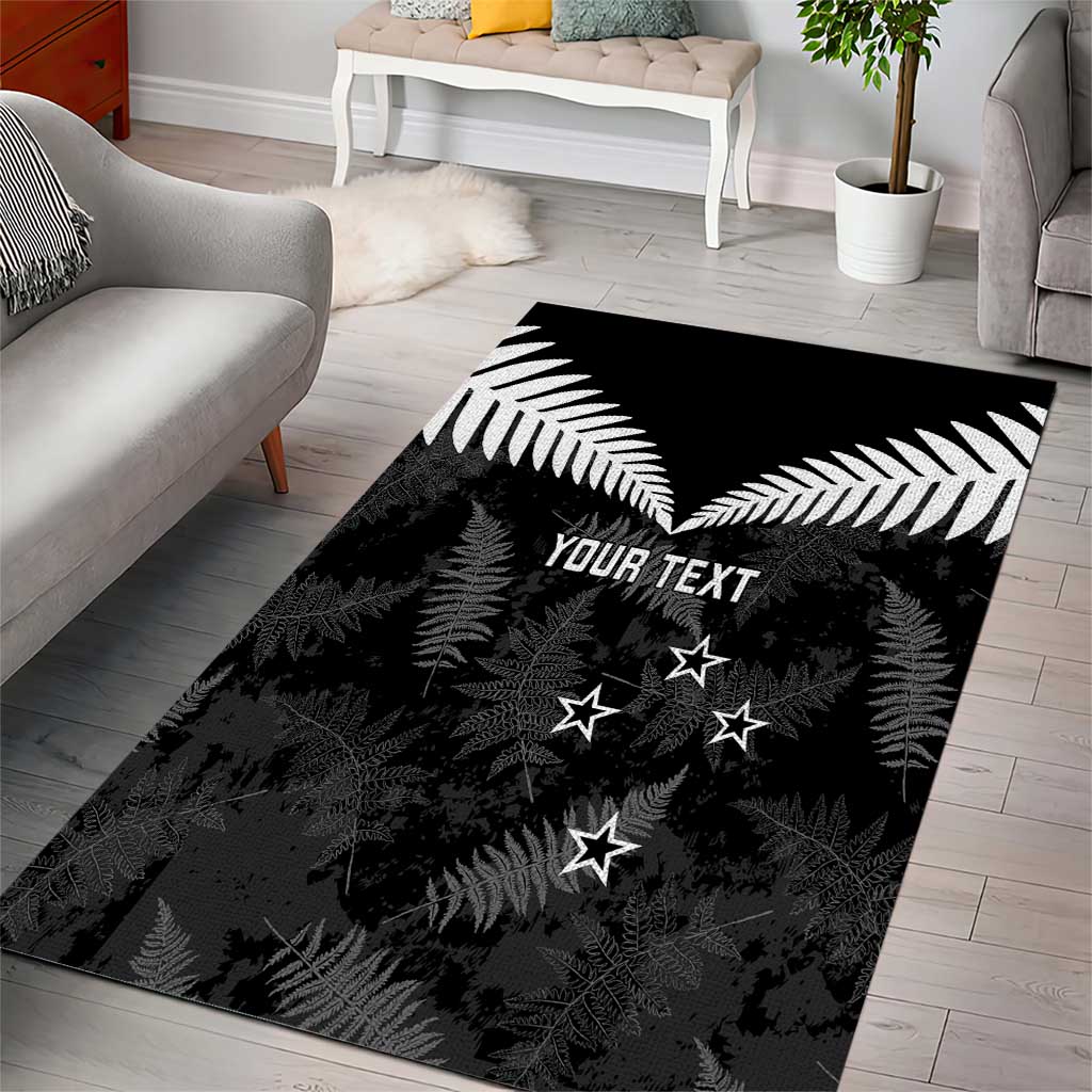 Custom New Zealand Silver Fern Football Area Rug Go Aotearoa Grunge Black - Aussie Hoodie