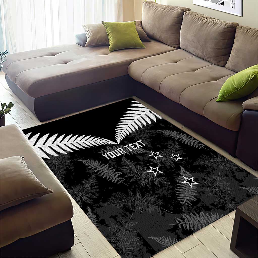 Custom New Zealand Silver Fern Football Area Rug Go Aotearoa Grunge Black - Aussie Hoodie