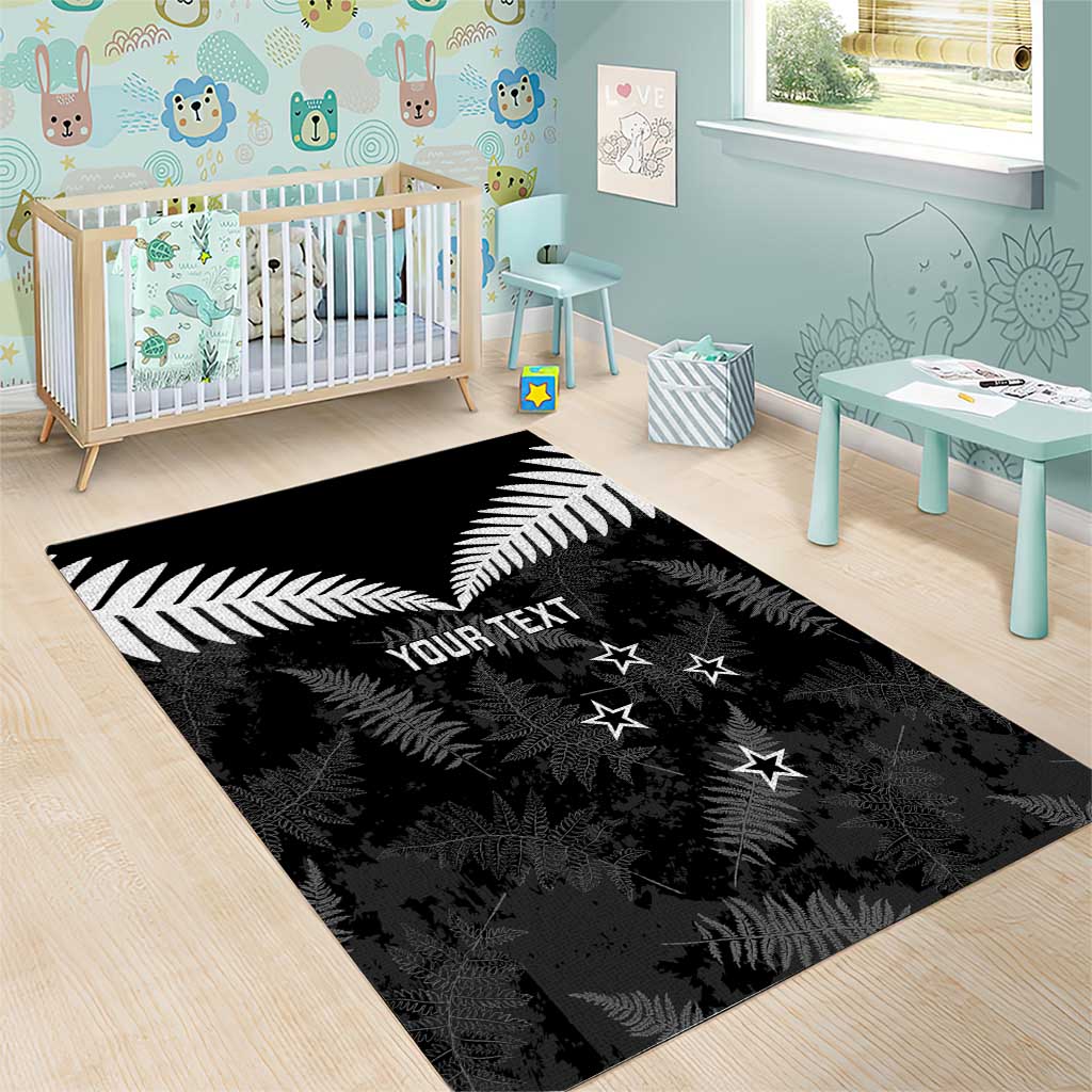 Custom New Zealand Silver Fern Football Area Rug Go Aotearoa Grunge Black - Aussie Hoodie
