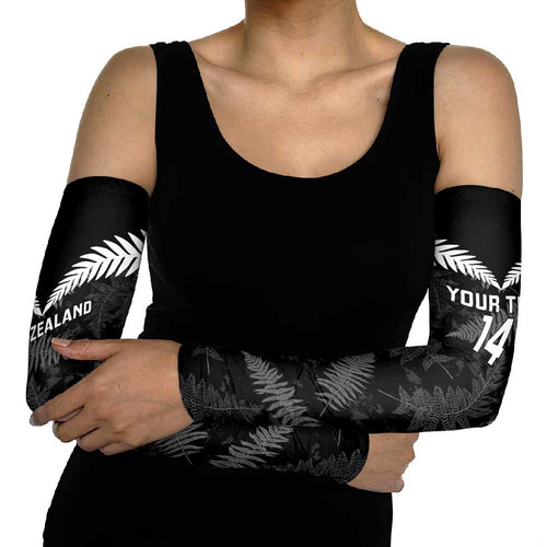 Custom New Zealand Silver Fern Football Arm Sleeves Go Aotearoa Grunge Black - Aussie Hoodie