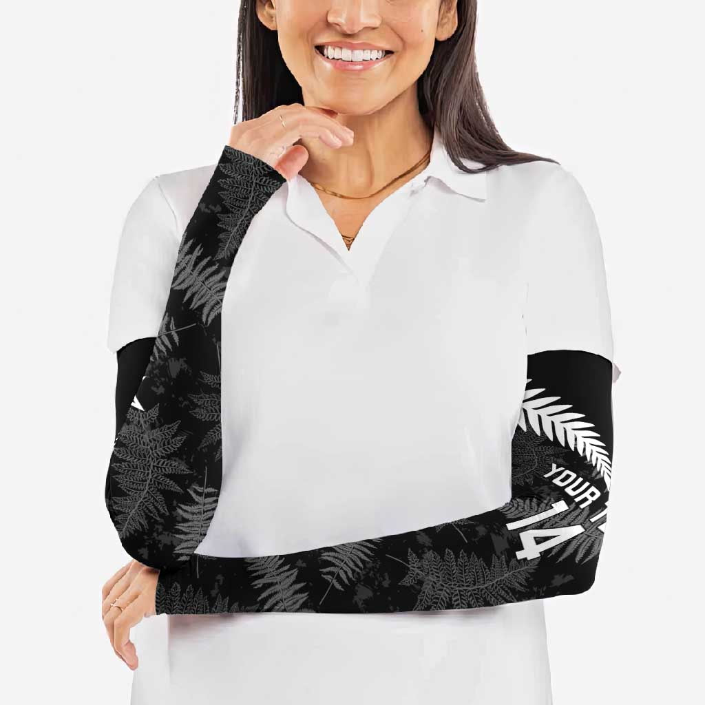 Custom New Zealand Silver Fern Football Arm Sleeves Go Aotearoa Grunge Black - Aussie Hoodie