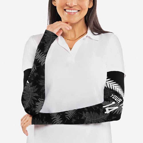 Custom New Zealand Silver Fern Football Arm Sleeves Go Aotearoa Grunge Black - Aussie Hoodie