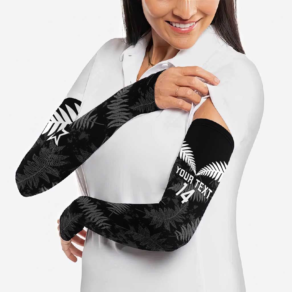 Custom New Zealand Silver Fern Football Arm Sleeves Go Aotearoa Grunge Black - Aussie Hoodie