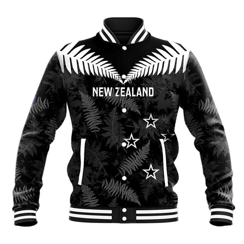 Custom New Zealand Silver Fern Football Baseball Jacket Go Aotearoa Grunge Black - Aussie Hoodie