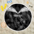 Custom New Zealand Silver Fern Football Beach Blanket Go Aotearoa Grunge Black - Aussie Hoodie