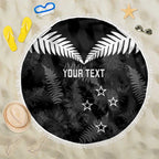 Custom New Zealand Silver Fern Football Beach Blanket Go Aotearoa Grunge Black - Aussie Hoodie