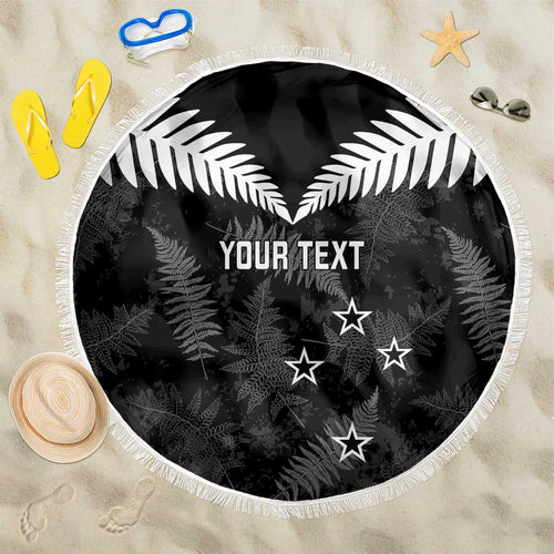 Custom New Zealand Silver Fern Football Beach Blanket Go Aotearoa Grunge Black - Aussie Hoodie