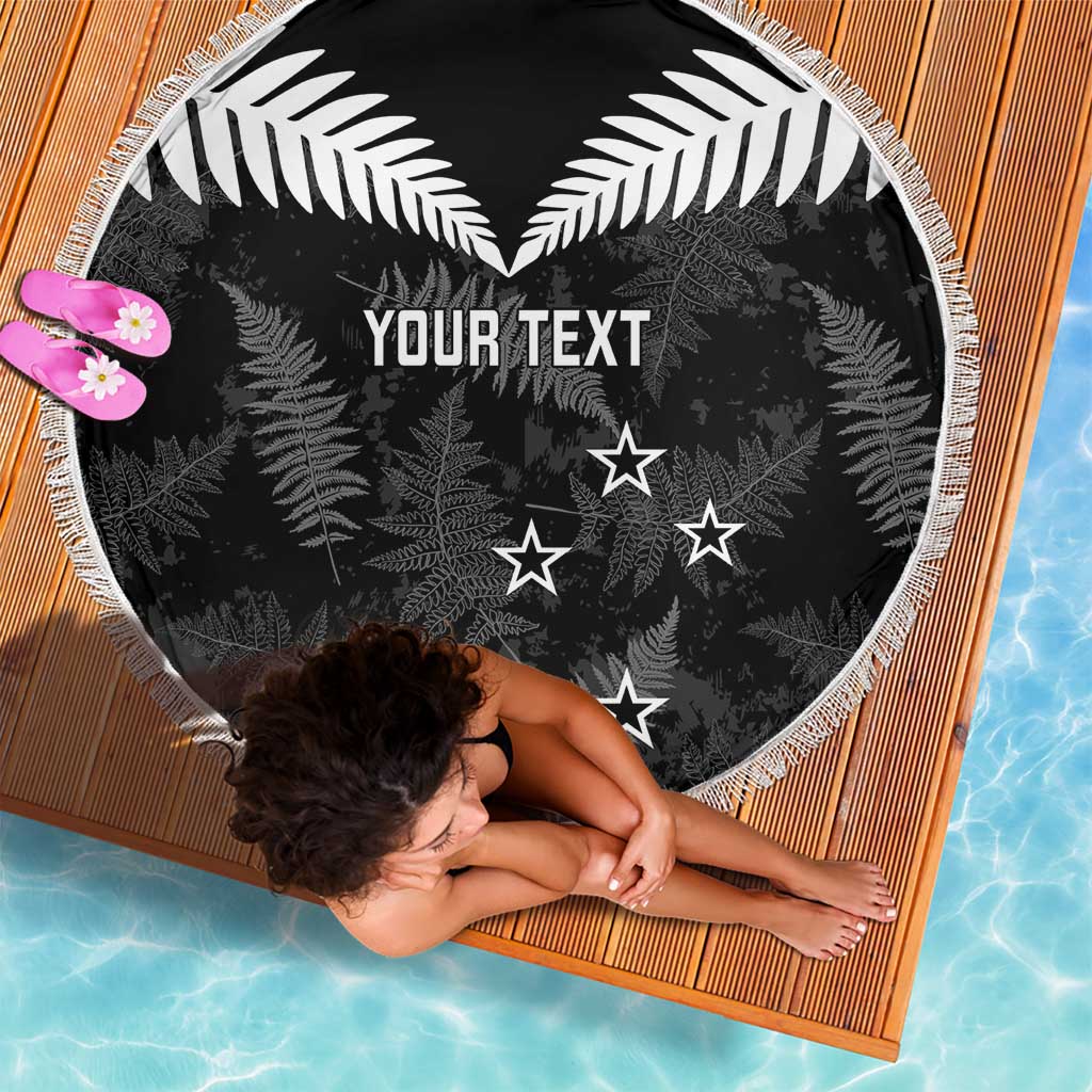 Custom New Zealand Silver Fern Football Beach Blanket Go Aotearoa Grunge Black - Aussie Hoodie
