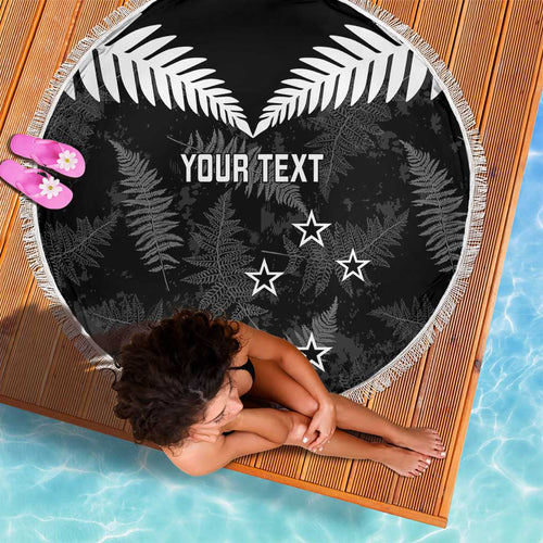 Custom New Zealand Silver Fern Football Beach Blanket Go Aotearoa Grunge Black - Aussie Hoodie