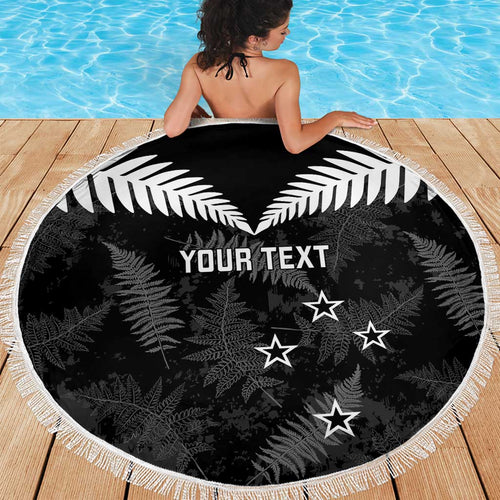 Custom New Zealand Silver Fern Football Beach Blanket Go Aotearoa Grunge Black - Aussie Hoodie