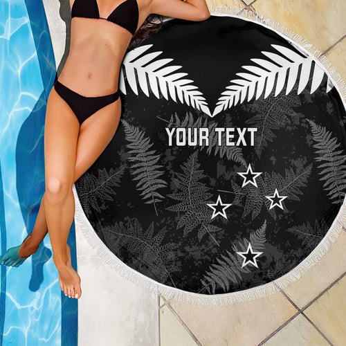 Custom New Zealand Silver Fern Football Beach Blanket Go Aotearoa Grunge Black - Aussie Hoodie