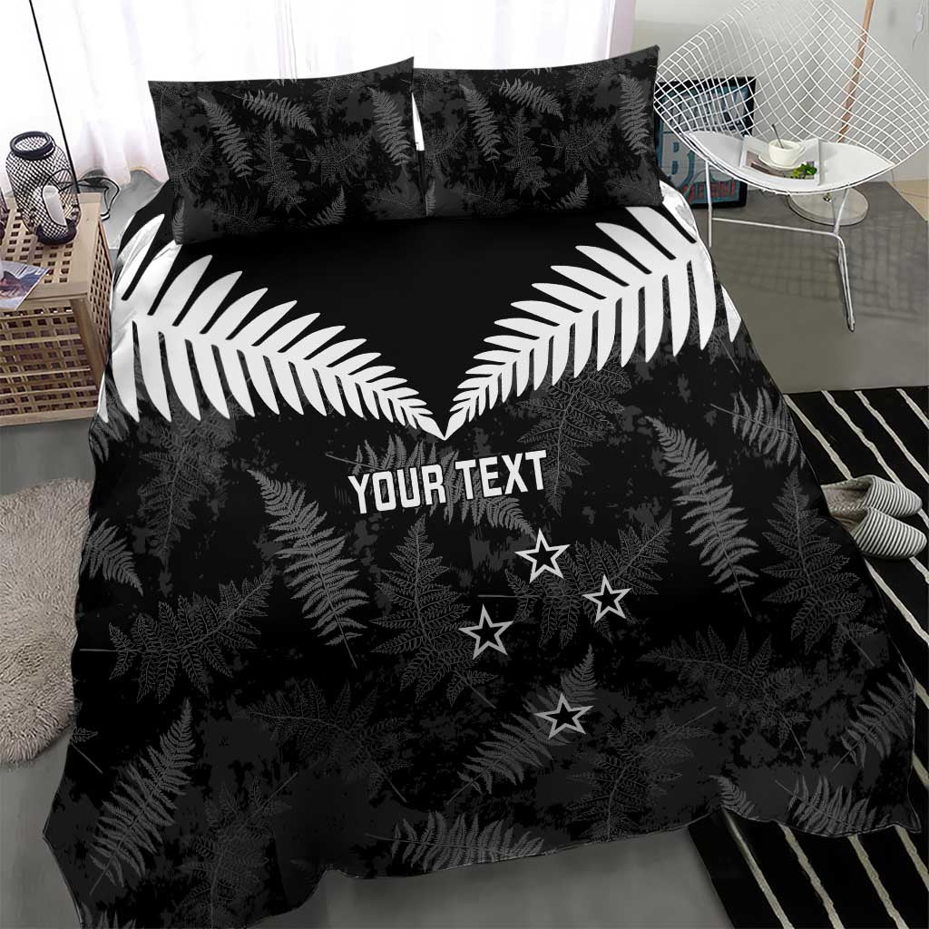 Custom New Zealand Silver Fern Football Bedding Set Go Aotearoa Grunge Black - Aussie Hoodie
