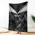 Custom New Zealand Silver Fern Football Blanket Go Aotearoa Grunge Black - Aussie Hoodie
