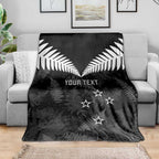 Custom New Zealand Silver Fern Football Blanket Go Aotearoa Grunge Black - Aussie Hoodie
