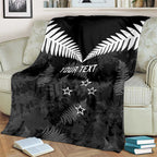 Custom New Zealand Silver Fern Football Blanket Go Aotearoa Grunge Black - Aussie Hoodie