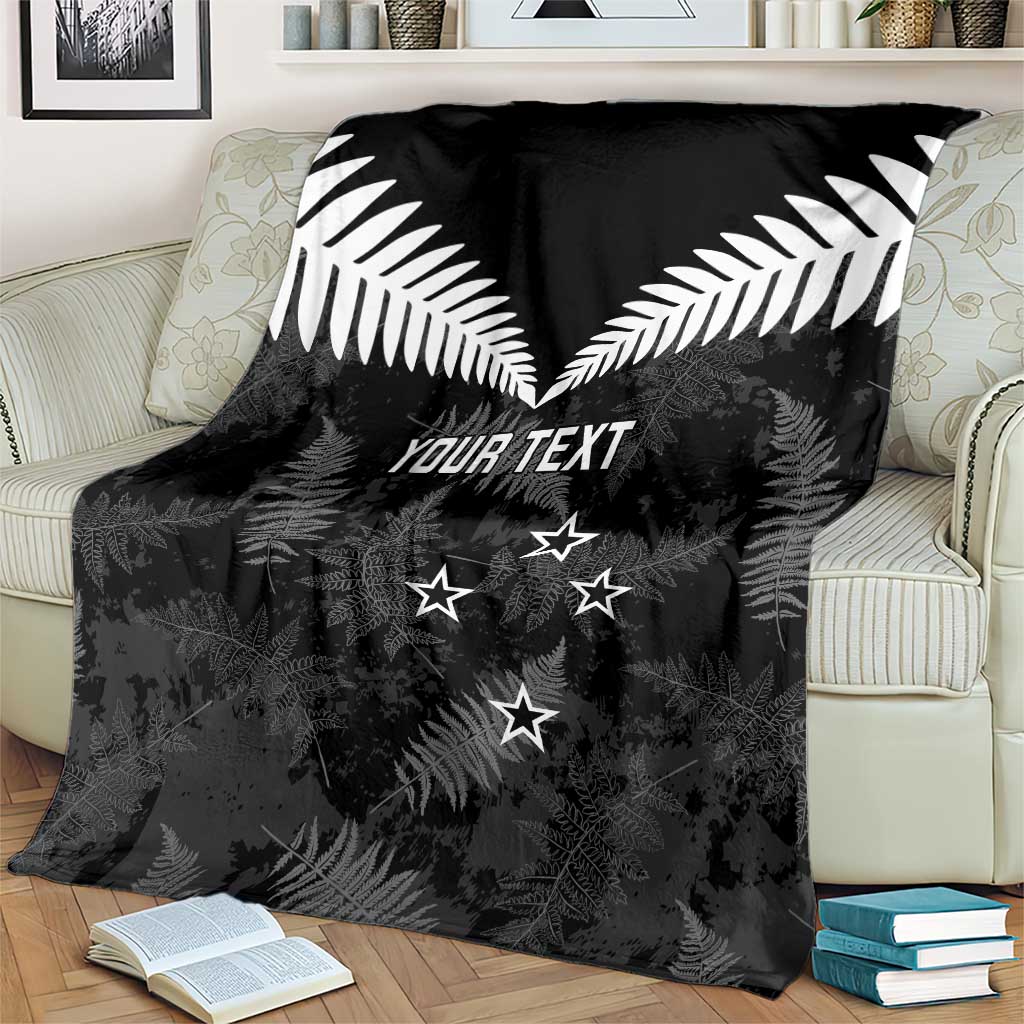 Custom New Zealand Silver Fern Football Blanket Go Aotearoa Grunge Black - Aussie Hoodie